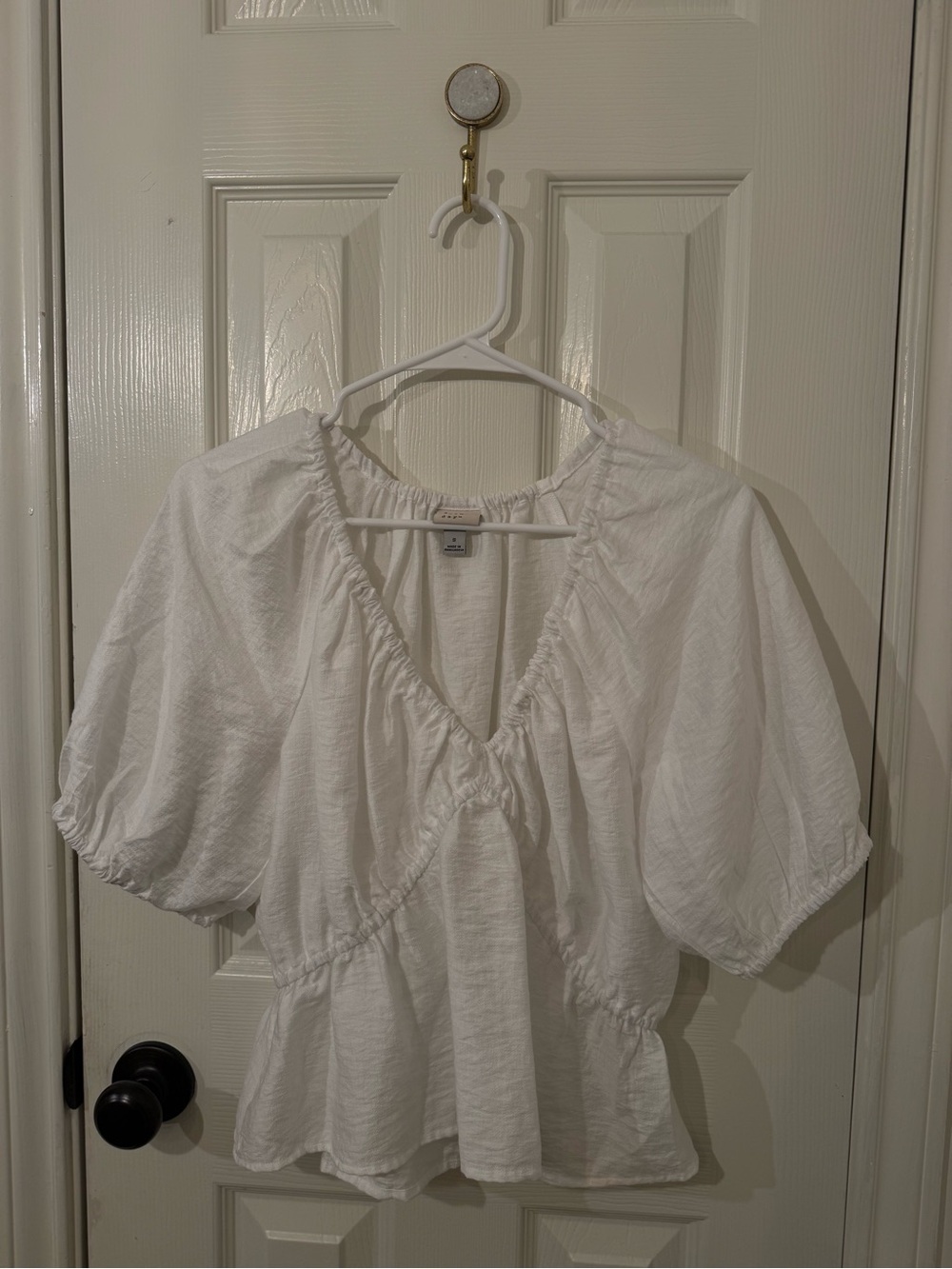 a new day White Gathered V-Neck Peplum Blouse